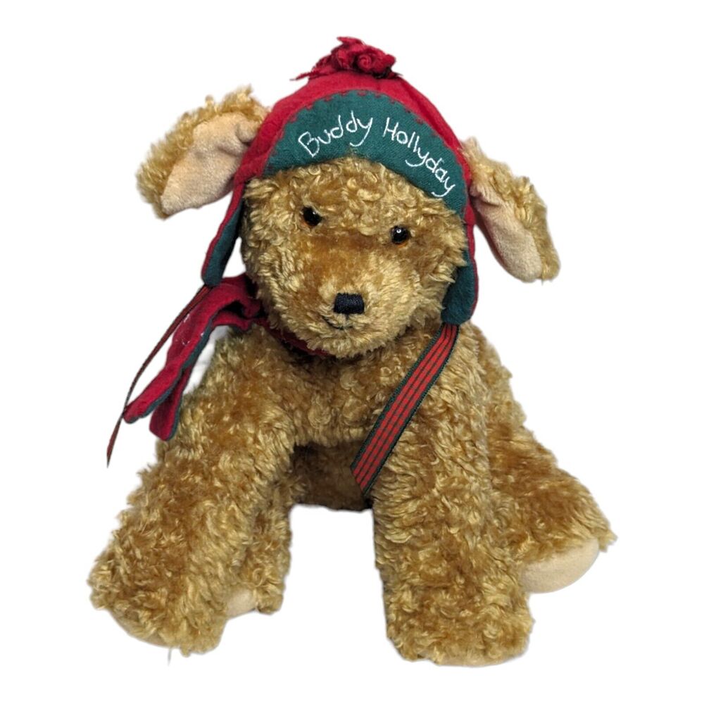 Hallmark Buddy Hollyday 9in Christmas Teddy Bear with Hat & Embroidered Scarf‎
